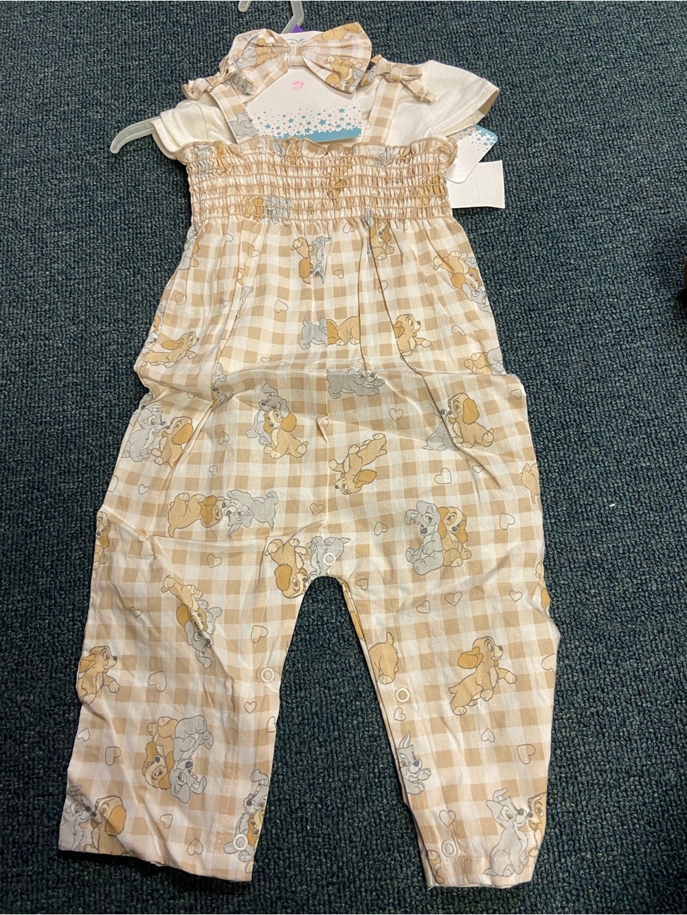 Disney Beige Plaid Romper Lady, and the Tramp